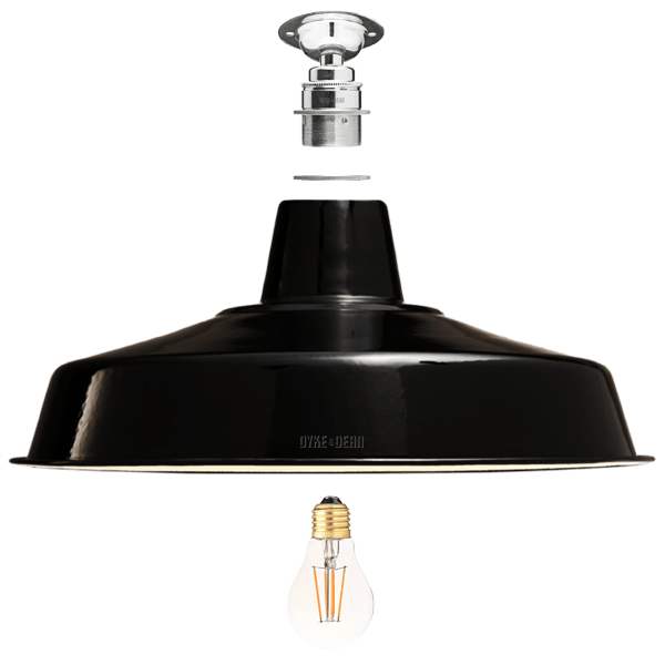 FIXED LARGE BLACK ENAMEL SHADE - DYKE & DEAN