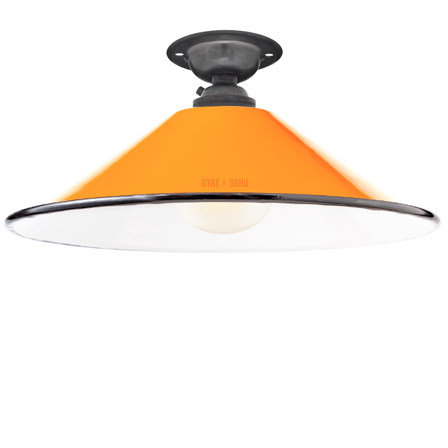 FIXED SMALL ORANGE ENAMEL CONE SHADE - DYKE & DEAN