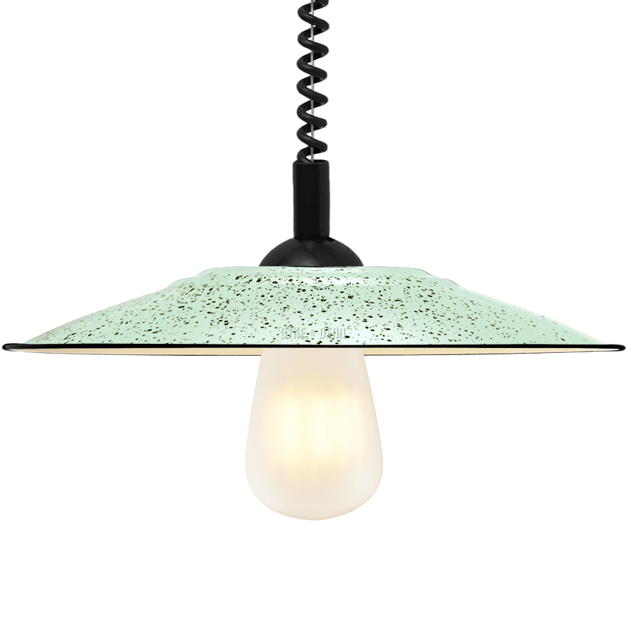 FLAT MINT GREEN SPECKLED ENAMEL RETRACTABLE CORD LIGHT - DYKE & DEAN