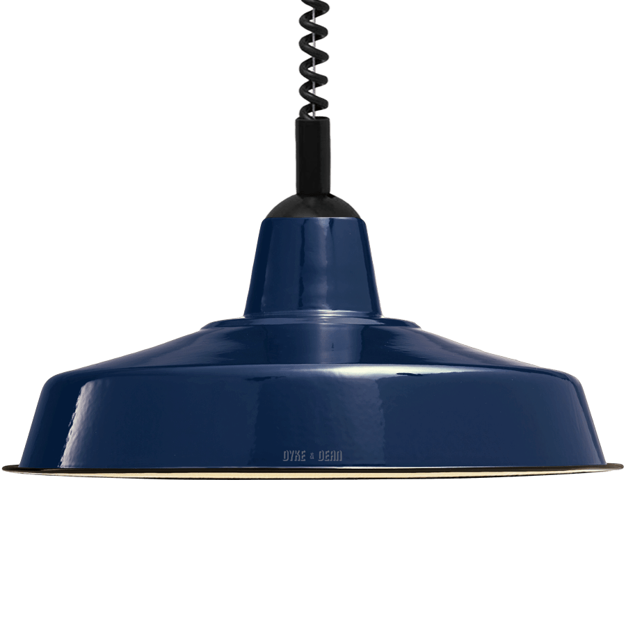 LARGE BLUE ENAMEL RETRACTABLE CORD LIGHT - DYKE & DEAN