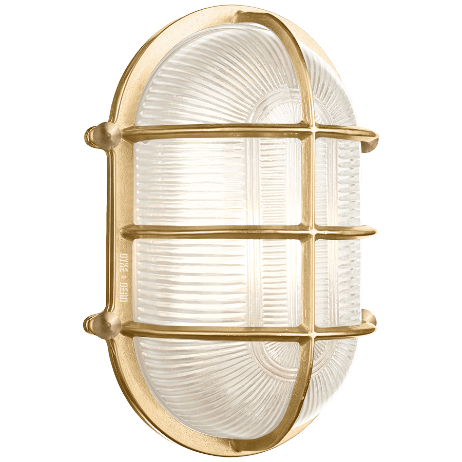 LARGE CAGE OVAL BRASS BULKHEAD LIGHT - DYKE & DEAN