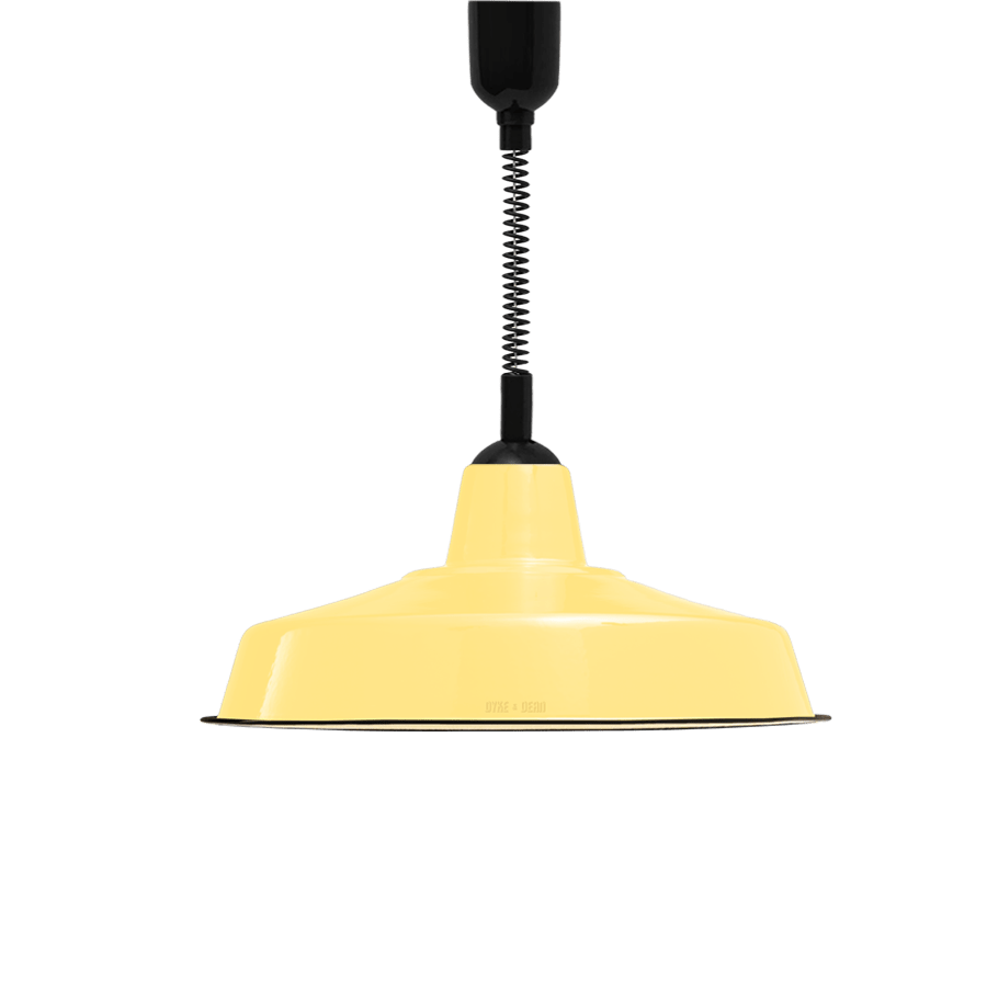 LARGE CUSTARD ENAMEL RETRACTABLE CORD LIGHT - DYKE & DEAN