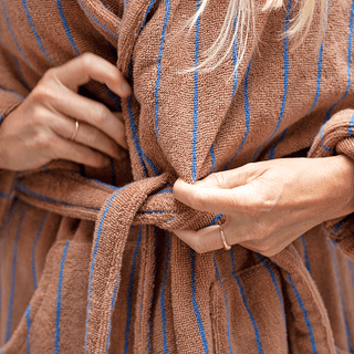 NARAM BATH ROBES CAMEL & ULTRAMARINE BLUE - DYKE & DEAN