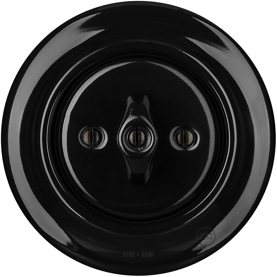 PORCELAIN WALL LIGHT SWITCH BLACK ROTARY - DYKE & DEAN