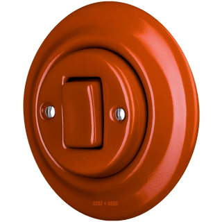 PORCELAIN WALL LIGHT SWITCH BRICK RED FAT BUTTON - DYKE & DEAN