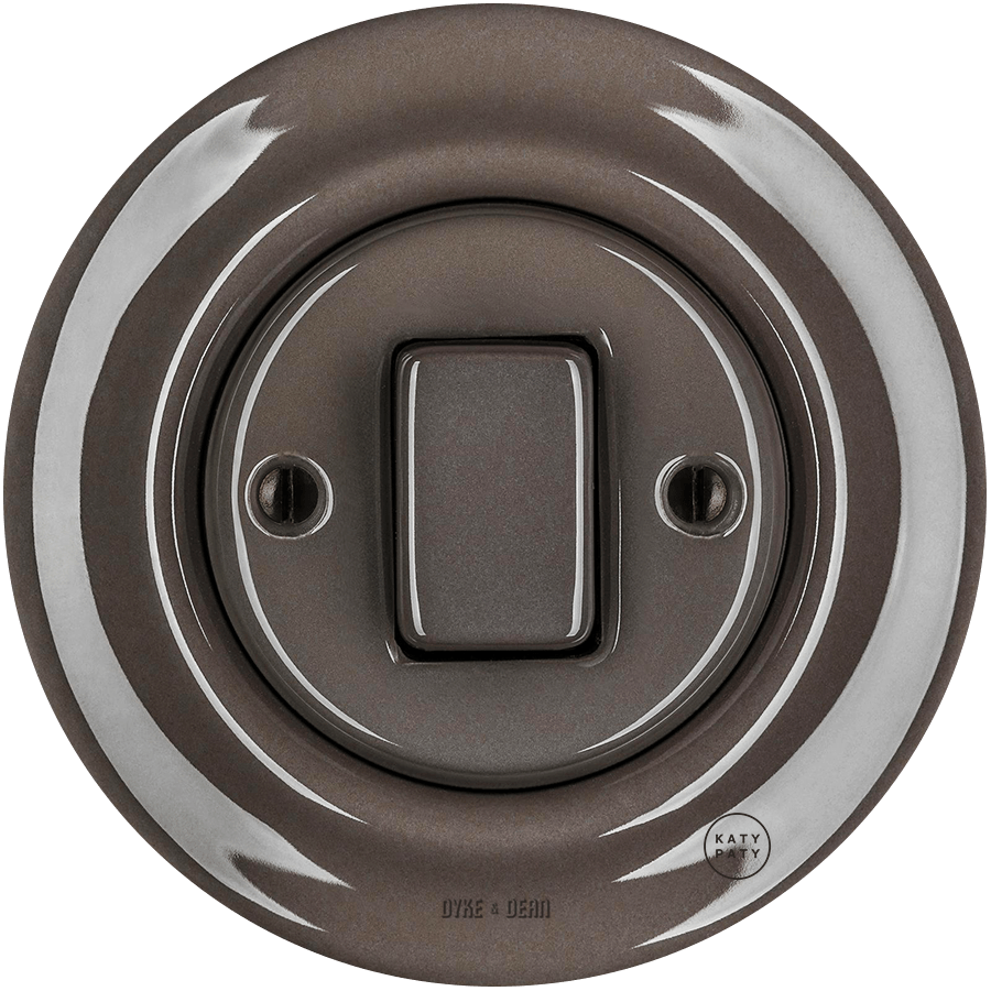 PORCELAIN WALL LIGHT SWITCH BROWN FAT BUTTON - DYKE & DEAN