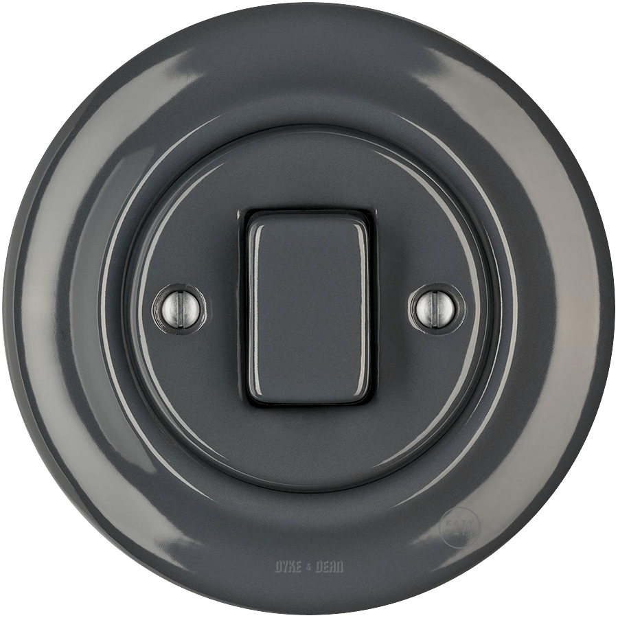 PORCELAIN WALL LIGHT SWITCH DARK GREY FAT BUTTON - DYKE & DEAN