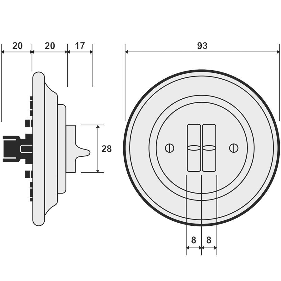 PORCELAIN WALL LIGHT SWITCH MATT BLACK 2 TOGGLE - DYKE & DEAN