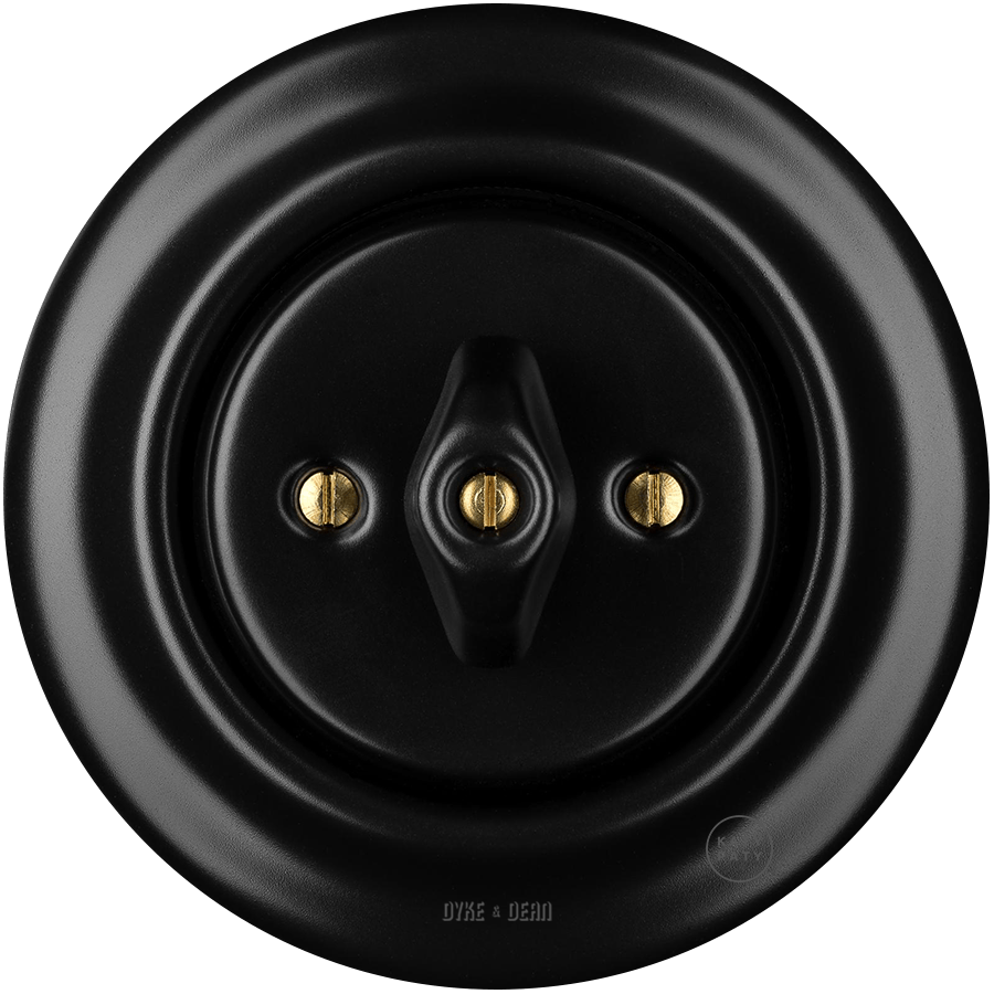 PORCELAIN WALL LIGHT SWITCH MATT BLACK ROTARY - DYKE & DEAN