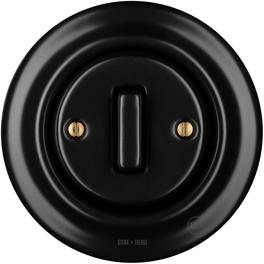 PORCELAIN WALL LIGHT SWITCH MATT BLACK SLIM BUTTON - DYKE & DEAN