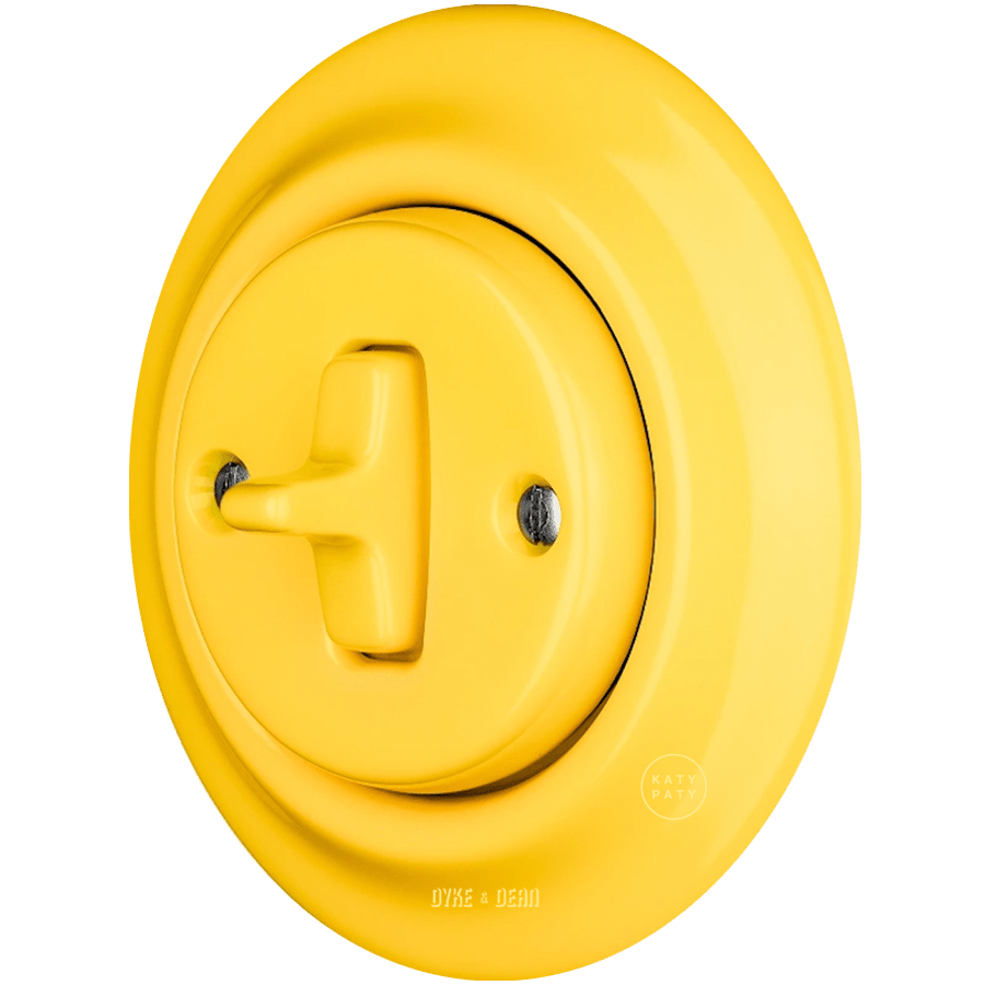 PORCELAIN WALL LIGHT SWITCH YELLOW TOGGLE - DYKE & DEAN