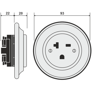 PORCELAIN WALL SOCKET PASTEL BLUE USA 20 AMP - DYKE & DEAN