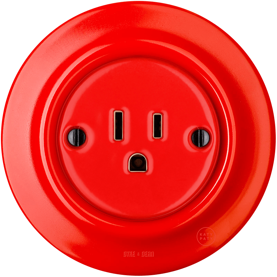 PORCELAIN WALL SOCKET RED USA 15 AMP - DYKE & DEAN