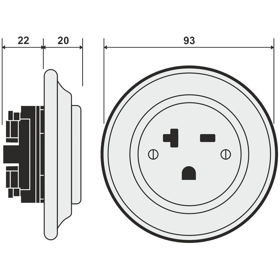 PORCELAIN WALL SOCKET YELLOW USA 20 AMP - DYKE & DEAN