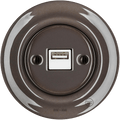 Brown porcelain flush USB wall charger by Katy Paty