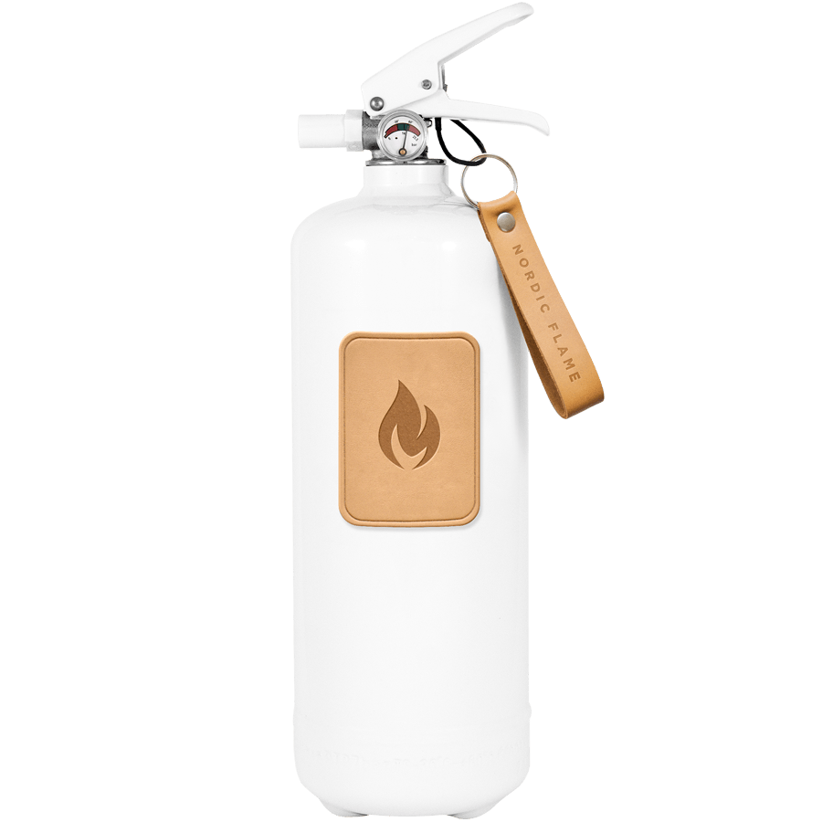 WHITE TAN LEATHER CLASSIC FIRE EXTINGUISHER - DYKE & DEAN