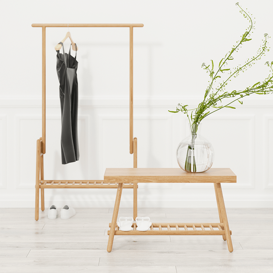 WIREWORKS WOOD GARMENT HANGING RAIL OAK - DYKE & DEAN