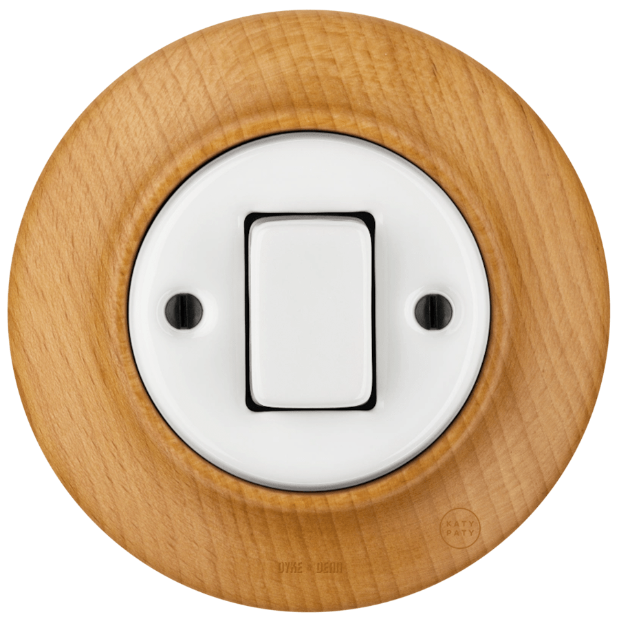 WOODEN PORCELAIN WALL LIGHT SWITCH FUGAS FAT BUTTON - DYKE & DEAN