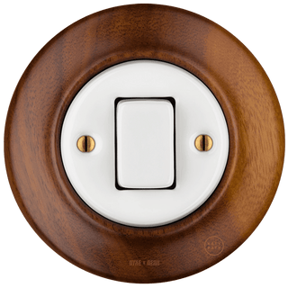 WOODEN PORCELAIN WALL LIGHT SWITCH NUC MAG FAT BUTTON - DYKE & DEAN