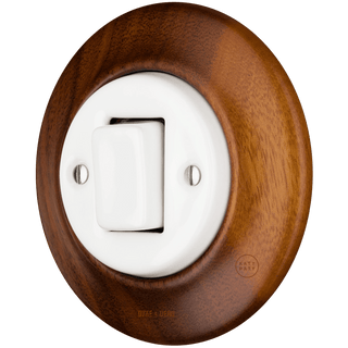 WOODEN PORCELAIN WALL LIGHT SWITCH NUC MAG FAT BUTTON - DYKE & DEAN