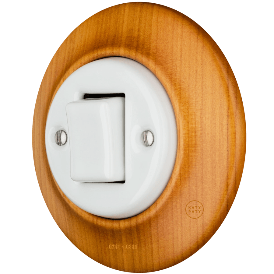 WOODEN PORCELAIN WALL LIGHT SWITCH PADELUS FAT BUTTON - DYKE & DEAN