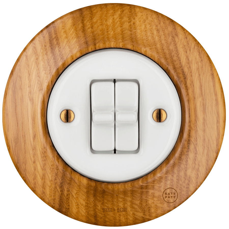 WOODEN PORCELAIN WALL LIGHT SWITCH ROBUS 2 TOGGLE - DYKE & DEAN