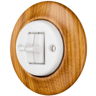 WOODEN PORCELAIN WALL LIGHT SWITCH ROBUS 2 TOGGLE - DYKE & DEAN