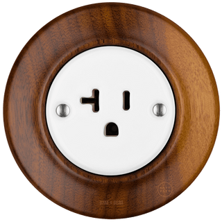 WOODEN PORCELAIN WALL SOCKET NUTMAG USA 20A - DYKE & DEAN