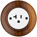 Nuc Mag USA 20 amp socket by Katy Paty with white porcelain centre and American walnut surround