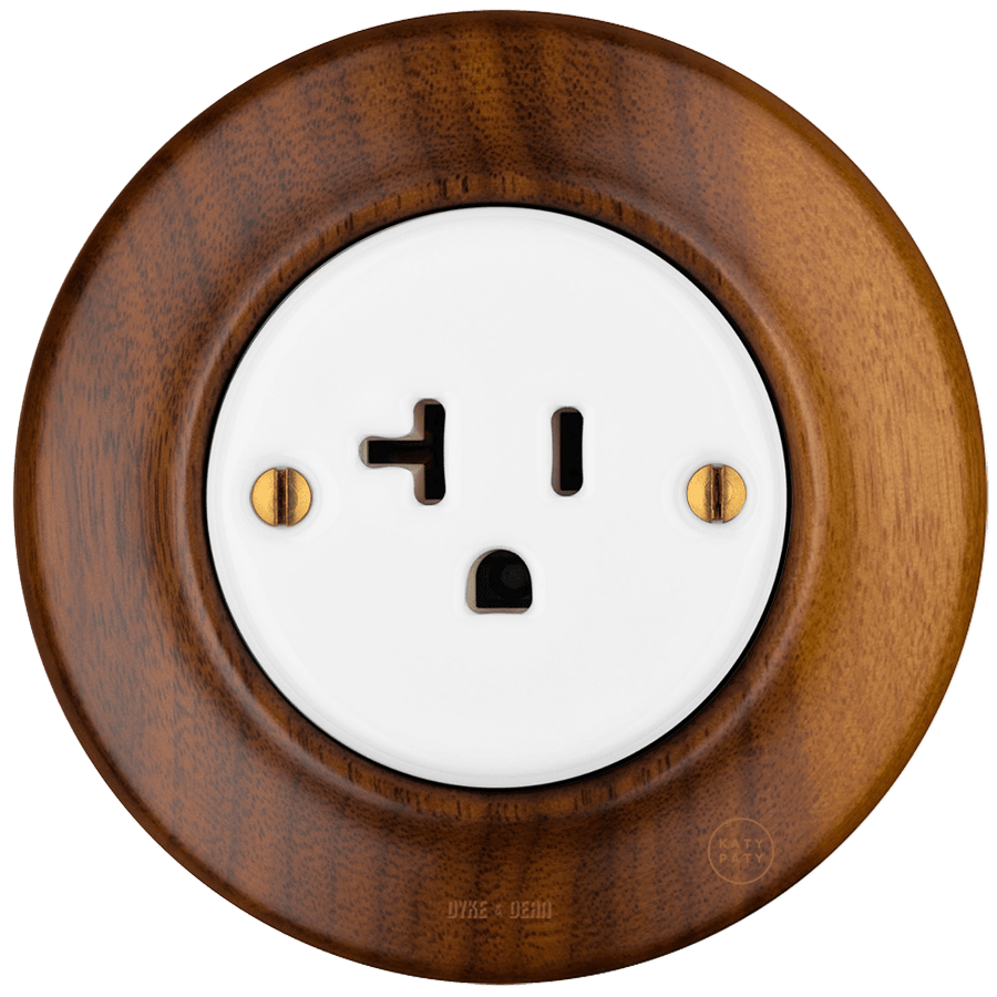 WOODEN PORCELAIN WALL SOCKET NUTMAG USA 20A - DYKE & DEAN